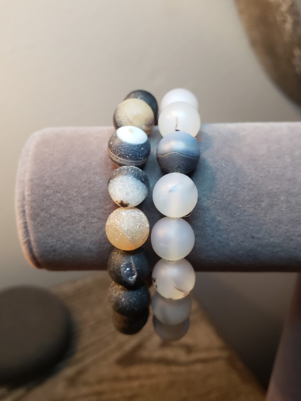 Agate Druzy Round Beaded Stretchy Bracelet